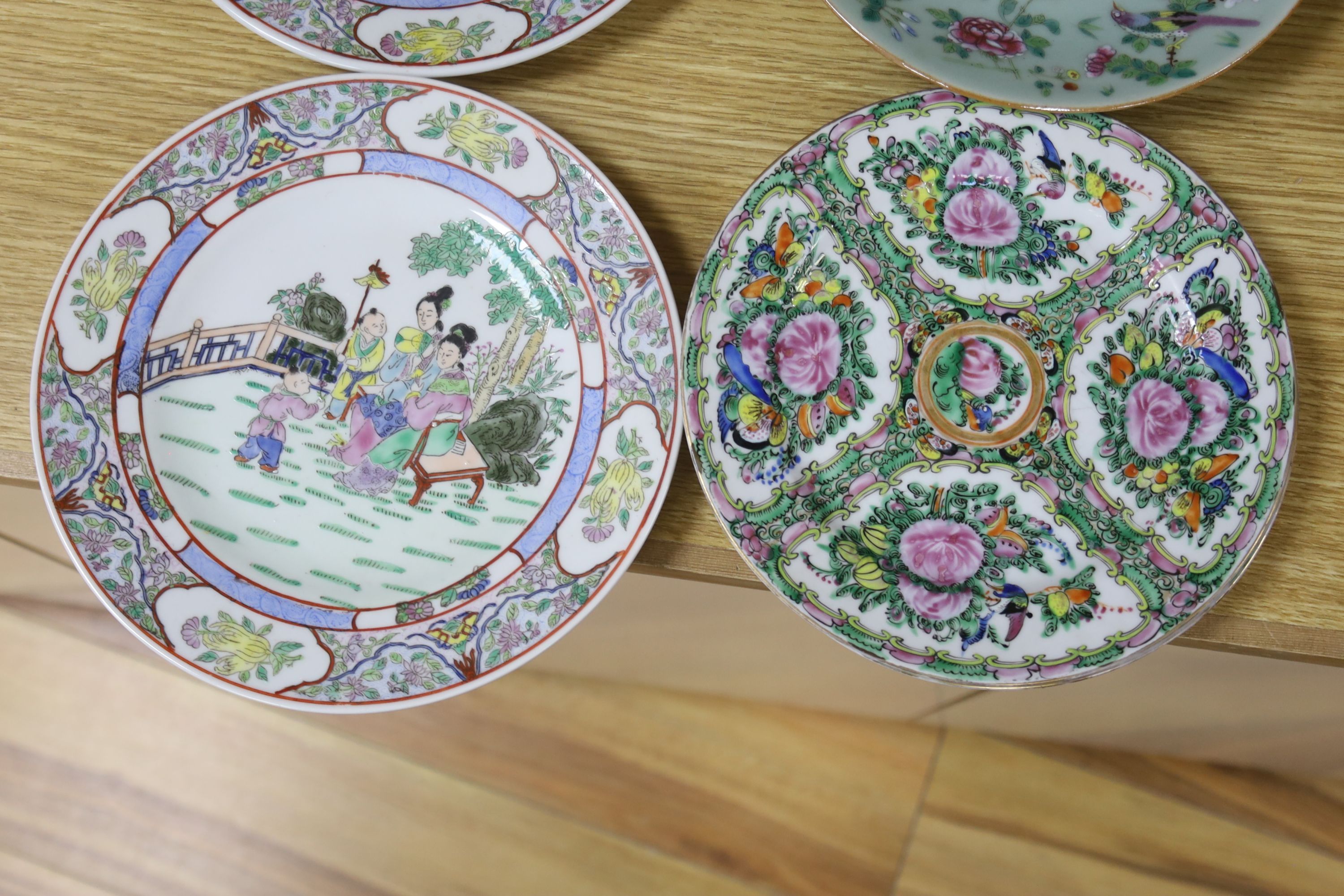 Assorted cloisonne enamelled ornaments, Chinese celadon dish, etc